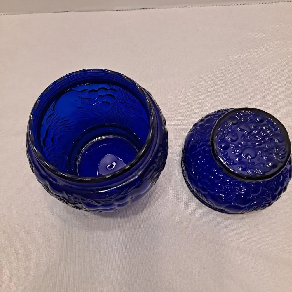Antique Cobalt Blue Candy Canister Jar Fruit Motif 7